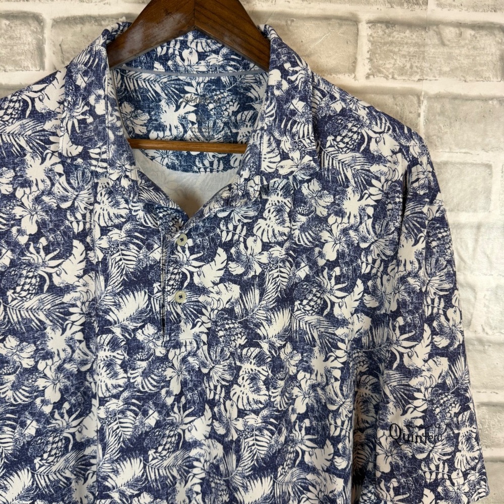 Johnnie-O Mens XL Blue White Tropical Floral Pineapple Performance Polo Shirt